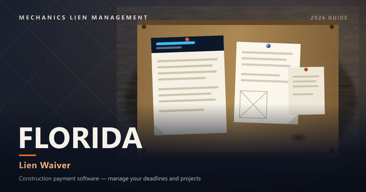 Florida Lien Waiver — official construction notices posted on a jobsite permit board (Mechanics Lien Management Lien Waiver guide, 2026)