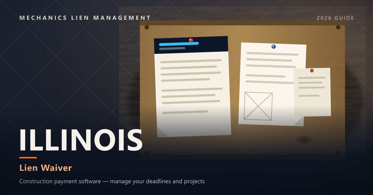 Illinois Lien Waiver — official construction notices posted on a jobsite permit board (Mechanics Lien Management Lien Waiver guide, 2026)