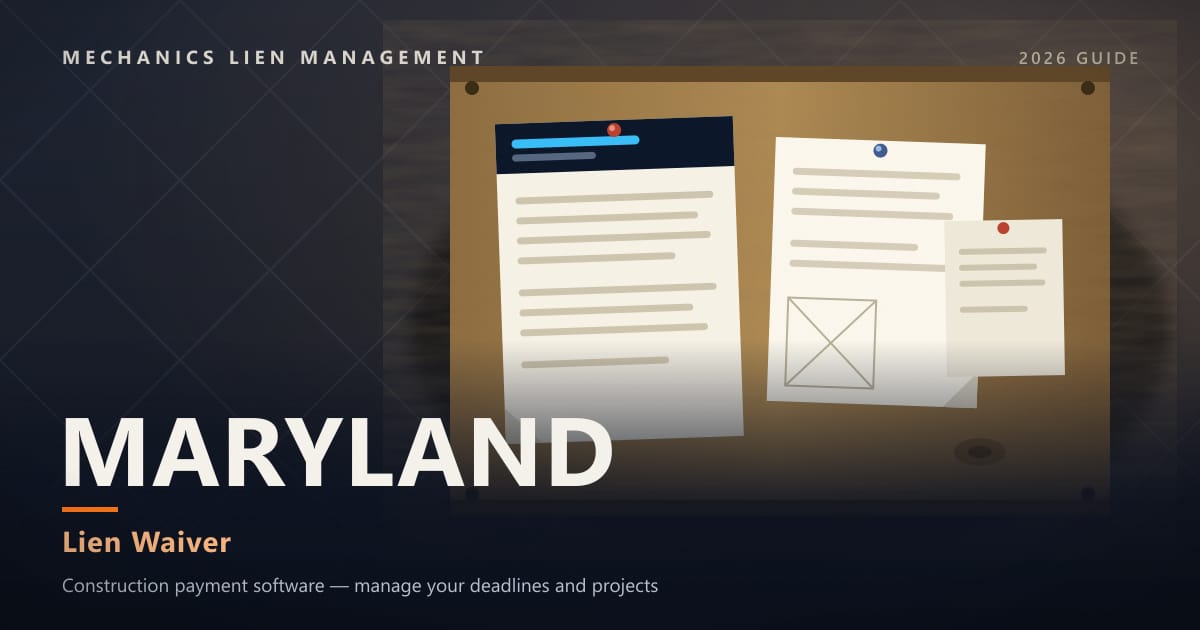 Maryland Lien Waiver — official construction notices posted on a jobsite permit board (Mechanics Lien Management Lien Waiver guide, 2026)