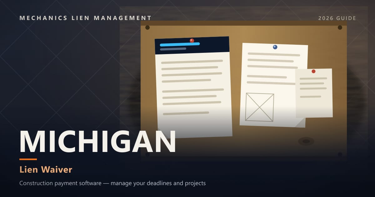 Michigan Lien Waiver — official construction notices posted on a jobsite permit board (Mechanics Lien Management Lien Waiver guide, 2026)