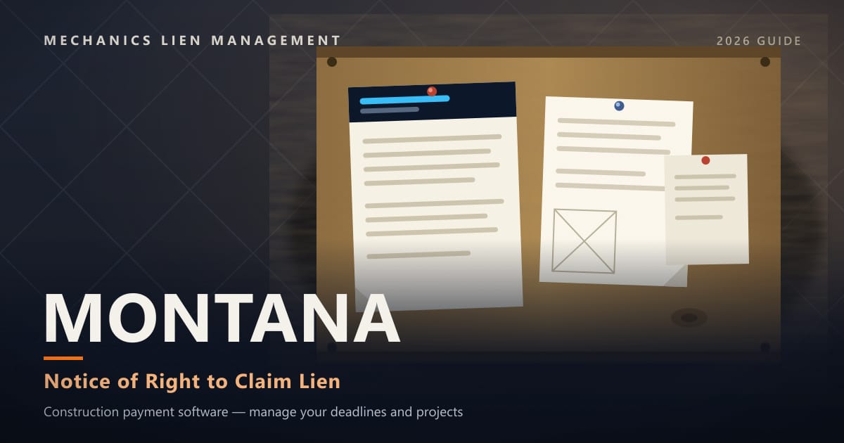Montana Notice of Right to Claim Lien — official construction notices posted on a jobsite permit board (Mechanics Lien Management Notice of Right to Claim Lien guide, 2026)