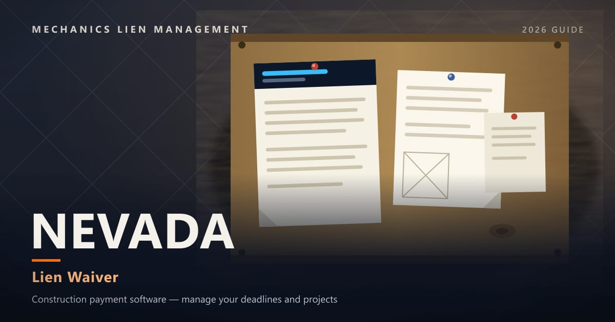 Nevada Lien Waiver — official construction notices posted on a jobsite permit board (Mechanics Lien Management Lien Waiver guide, 2026)