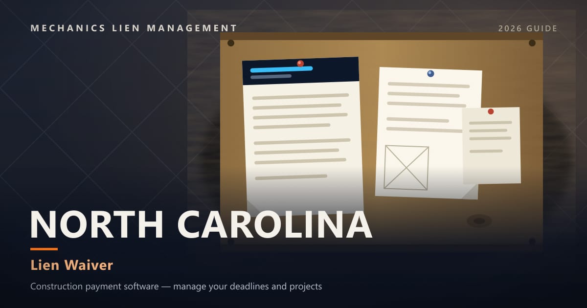 North Carolina Lien Waiver — official construction notices posted on a jobsite permit board (Mechanics Lien Management Lien Waiver guide, 2026)
