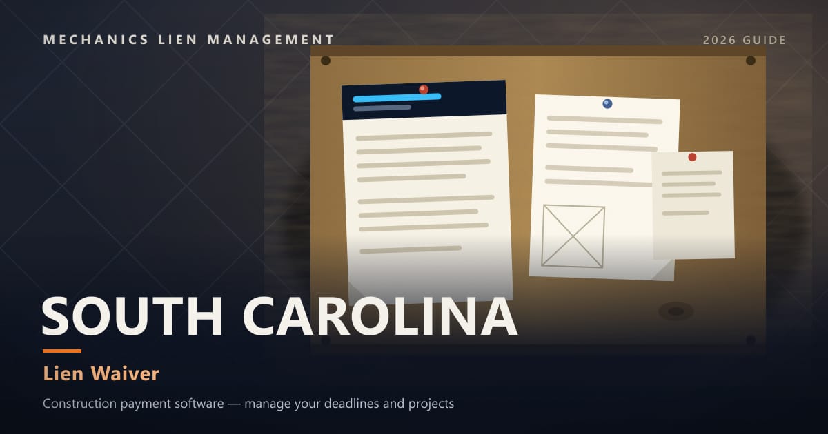 South Carolina Lien Waiver — official construction notices posted on a jobsite permit board (Mechanics Lien Management Lien Waiver guide, 2026)