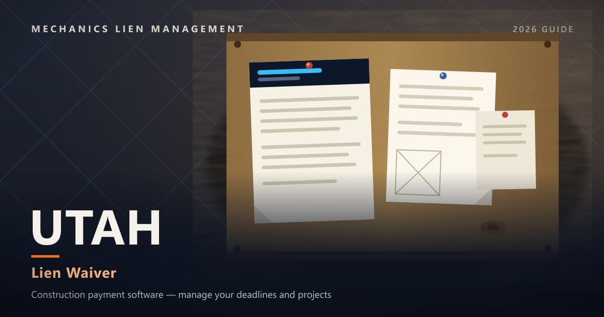 Utah Lien Waiver — official construction notices posted on a jobsite permit board (Mechanics Lien Management Lien Waiver guide, 2026)