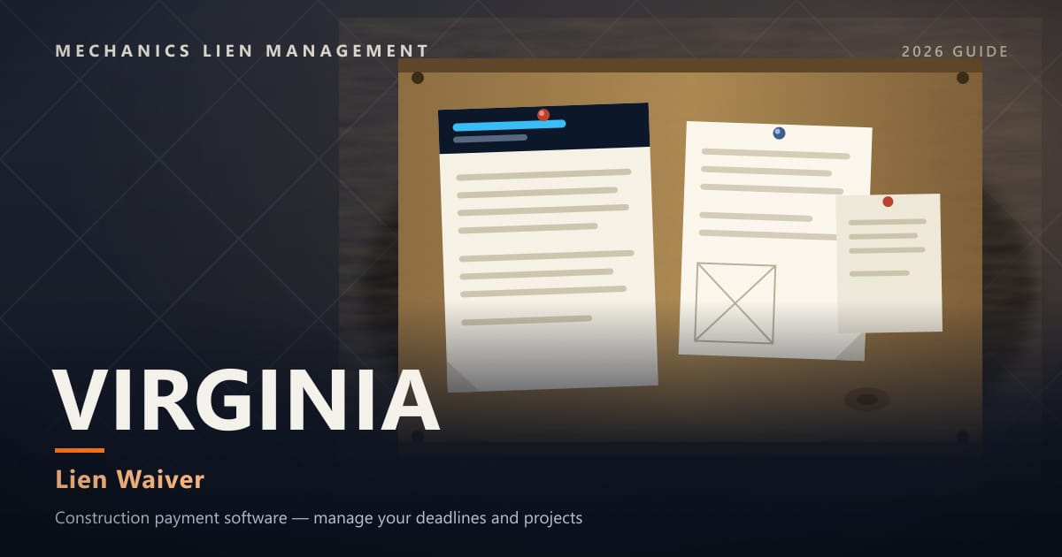 Virginia Lien Waiver — official construction notices posted on a jobsite permit board (Mechanics Lien Management Lien Waiver guide, 2026)