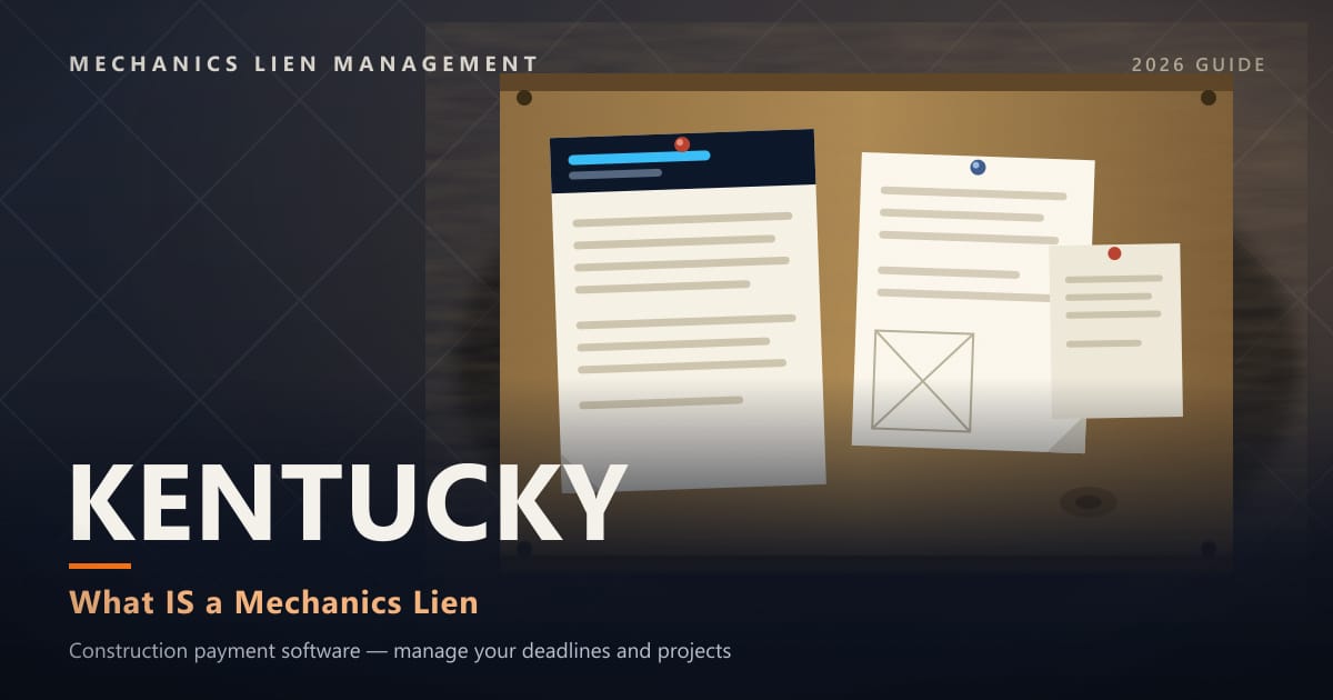 Kentucky What IS a Mechanics Lien — official construction notices posted on a jobsite permit board (Mechanics Lien Management What IS a Mechanics Lien guide, 2026)